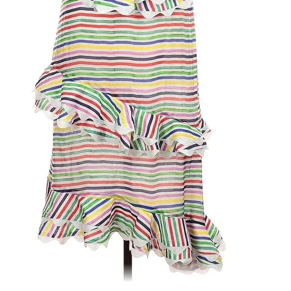 CeliaB Rainbow Striped One Shoulder Ruffle Midi Dress Medium - Picture 6 of 10